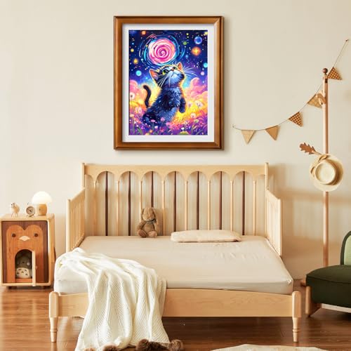 Yunnuo Starry Night Cat Diamond Painting Kits for Adults,5D DIY Diamond Art Kits for Beginners Flowers,Full Round Drill Gem Painting with Tools for Home Decor & Gifts(12x16 inch) — view 3