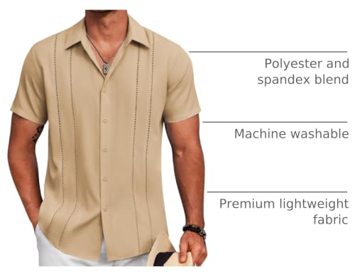 Image of COOFANDY Mens Cuban Guayabera Shirt Short Sleeve Button Down Shirts Summer Beach Vacation Shirts