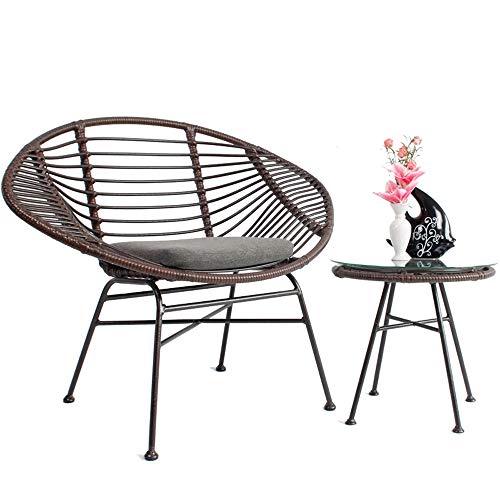 Balcony Wicker 2 Piece Set Chair Table Snd Chair Modern Minimalist Casual Combination Outdoor Living Room Bedroom Garden Patio Bistro Stylish Iron Bar Chair With Cushion ( Color : Table+chair )