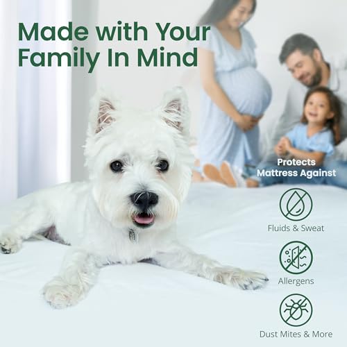 SafeRest Sleepure Waterproof King Size Mattress Protector - Viscose Derived from Bamboo - Fitted with Stretchable Pockets - Machine Washable Cotton Mattress Cover for Bed