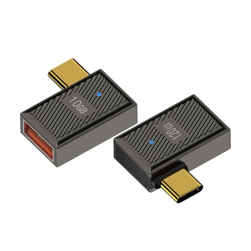 Strhowill 2 Pack 90°USB-C to USB A Adapter,120W 10Gbps OTG with LED,for Laptop Tablet Smartphone(Side Bend USB-C to USB-A with LED Indicator)