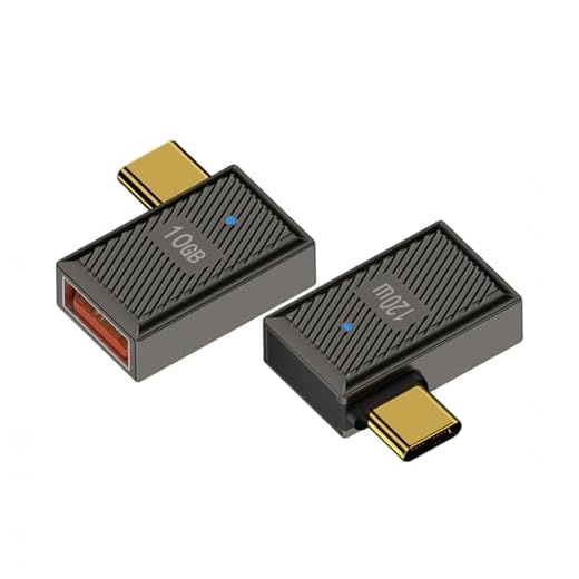 Strhowill 2 Pack 90°USB-C to USB A Adapter,120W 10Gbps OTG with LED,for Laptop Tablet Smartphone(Side Bend USB-C to USB-A with LED Indicator)