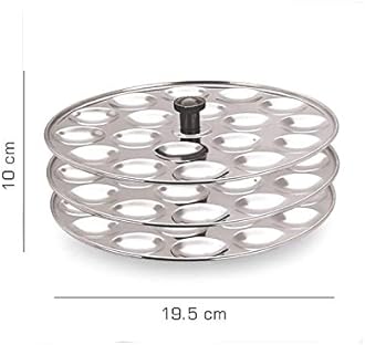 Dynore Stainless Steel Small/Mini Idli Maker 3 Plate Stand/Pot,Makes 54 Mini Idlis at Once. (Silver) (18x3)