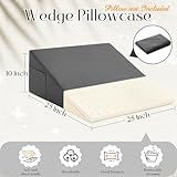 Horbaunal Dark Grey Bed Wedge Pillow Cover with Zipper Design, Wedge Pillowcase Protector with Side Pocket for Storage, 25" L x 25" W x 10" H(Pillow Not Include) - Image 3