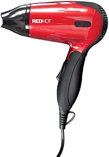 Red Hot 37070 1200W Travel Hair Dryer With Folding Handle / Dual Voltage / 2 Heat Settings / Compact & Lightweight / Red Coloured
