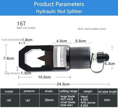 Heavy Duty Hydraulic Nut Splitter & Cutter, 16T Split Type Remover for Rusty/Damaged Nuts, Hand Pump Operated Nut Breaker with Blade - Efficient Tool for Mechanics