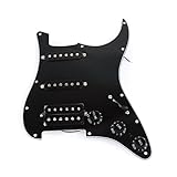Musiclily 11 Orificios HSS Loaded Pickguard Pre-cargado Golpeador con Single Coil Humbucker Pastillas Set para Guitarra Eléctrica Fender USA/Mexican Stratocaster Squier, 3 capas Negro
