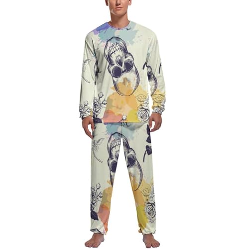 Pyjama homme manche longue crâne aquarelle respirant et ultra doux