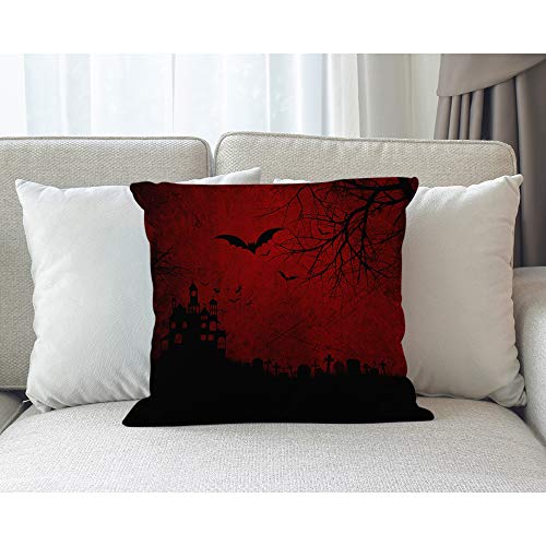 Moslion SOILMM-KWDI-213 Skull Pillow Case Halloween Bats Spider Ghost Grave Stone Castle Tree Throw Pillow Cover 18X18 Inch Cotton Linen Decorative Square Cushion thumb #1