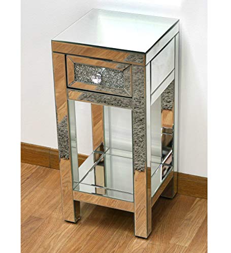 DRW Mesa Auxiliar telefonera de Espejos con Brillantes 30,5x70x30,5 cm