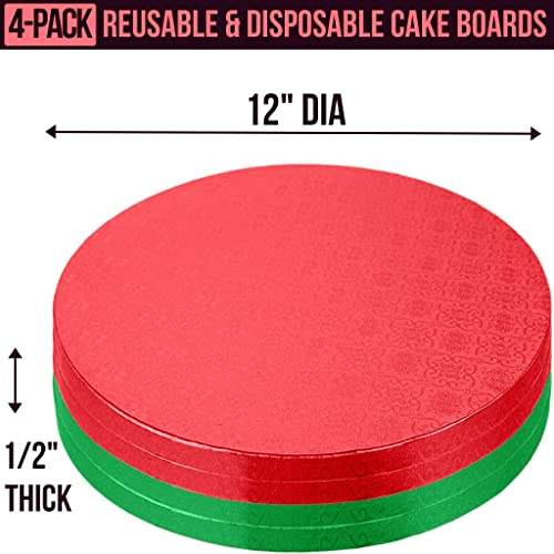 12 Inch Cake Boards - 4Pack Cake Drums 12 Inch Dia - Disposable Cake Board Circles - Reusable Round Cake Boards - Cake Base Cardboard Cake Rounds - Cake Decorating Supplies & Baking Supplies #TOP2