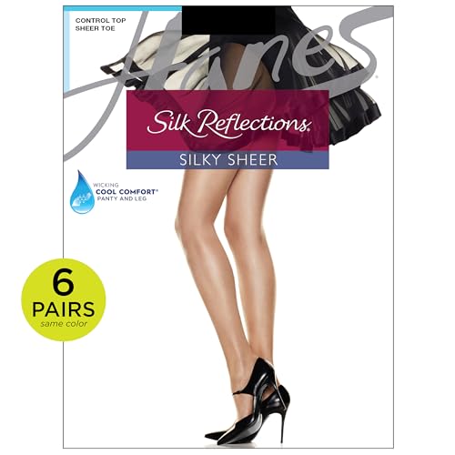 Hanes Silk Reflections Control Top Sheer Toe Silky Sheer Pantyhose, Little Color, Size CD (Pack of 6)