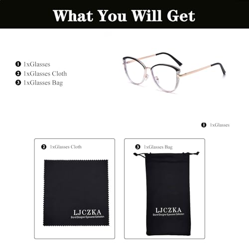 Image of LJCZKA Blue Light Blocking Glasses for Women Cat Eye Computer Gaming Eyeglasses Cateye Metal Frame Anti Eyestrain Clear Lens