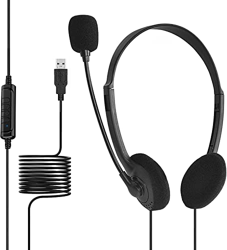 ヘッドセット USB ヘッドセット pc用ヘッドセット 両耳ヘッドバンド式ヘッドセット マイク USB接続 軽量 通話 ビジネス 通勤 通学 USB有線 軽量 ノイズキャンセリング マイク ヘッドセット Web会議、Skype、オフィス、在宅勤務、業務用、