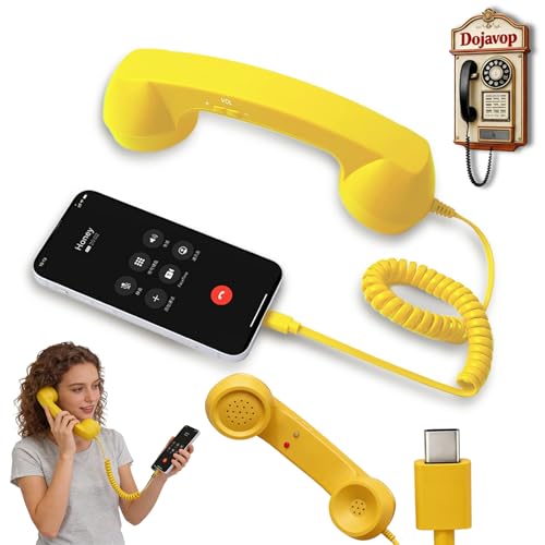 Retro Phone Handset Home Decor Aesthetic for iPhone Landline Rotary Phone for Home Pop Corded Telephone Handset for Cell Phones Connect to House Old School Vintage Telephone Receiver (Yellow)