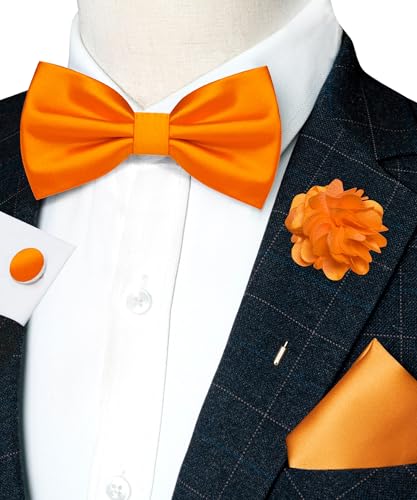 Image of RBOCOTT Solid Color Bow Tie and Pocket Square with Lapel Pin Cufflinks Set 4PCS