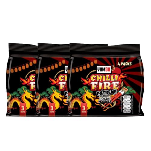 Yumsu Chilli Fire Extreme Flavour Instant Ramen Noodles Assorted Packs Extra Spicy Halal Noodle Soup, Asian Hot Snack, Quick & Easy Meal (Pack of 12)