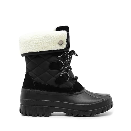 DREAM PAIRS Womens Winter Snow Duck Boots,Waterproof Mid Calf Anti-slip Stability Lace Up Faux Fur Lining Warm Cozy Boots Outdoor Supportive Insole,Size 8,Black,DWUMSB2520
