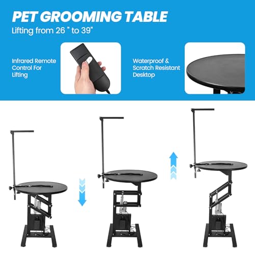 Image of Electric Dog Grooming Table, Height Adjustable Pet Grooming Table for Small Dogs at Home, Professional Electric Lift Table with Anti-Scratch Tabletop and Foldable Arm (24 inch, Black)