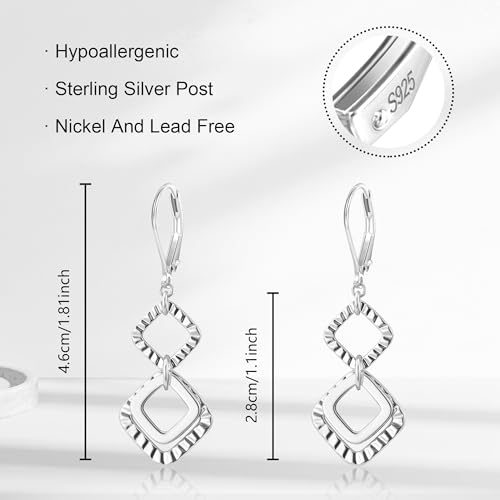 925 Sterling Silver 14K Gold Plated Dangle Earrings for Women, ALEXCRAFT Dangling Drop Geometric Handmade Hammered Square Earring Trendy Leverback Dangly Handcrafted Minimalist Earings Hypoallergenic2