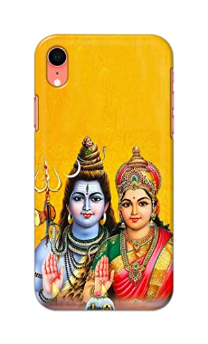 Image of PRINTFIDAA Lord Shiva Parvati Yellow Background Printed Designer Hard Back Case Cover for Apple iPhone XR (6.1 inch), A2105, A1984, A2107, A2108 -(TI) MVN1008