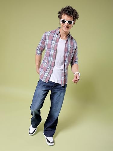 Image of The Indian Garage Co Men Slim Fit Checkered Full Sleeves Cutaway Collar Casual Shirt