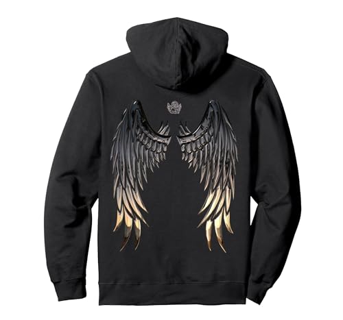 Image of Back Angel Dark Wings Pullover Hoodie, Adult Unisex, Black, Small