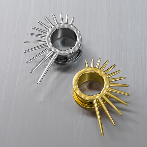 PUNKYOUTH Solar Flare Ear Tunnels Screw Fit Ear Gauges 316L Stainless Steel Radiant Sunburst Spikes Expander Plugs Unique Celestial Body Piercing Jewelry for Men Women 6mm to 25mm 2g to 1 inch by PUNKYOUTH - Image 5
