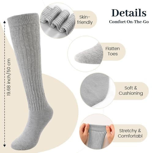 Image of Pleneal 2 Pairs Slouch Socks for Women Long Slouchy Scrunch Socks, Knit Chunky Boot Sock,Black&Grey