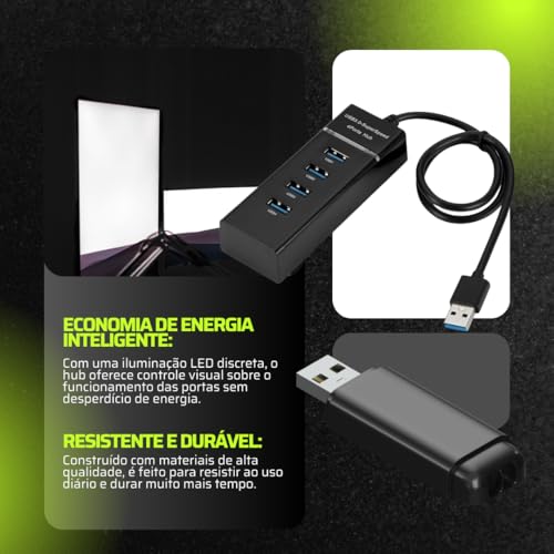 Image of USB 3.0 4-Port Hub Expander with LED, Super Fast 5.0 Gbps