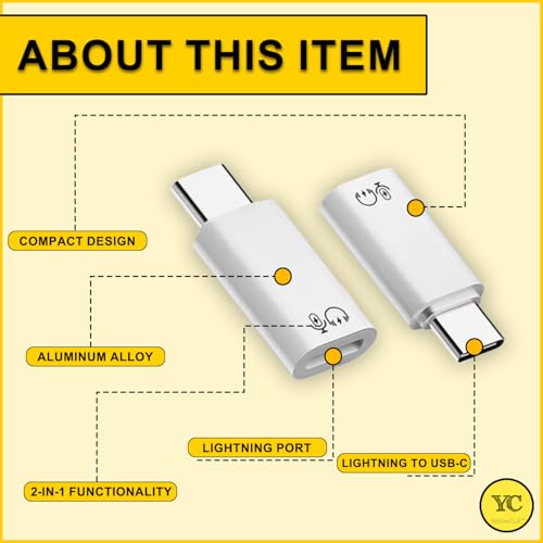 YellowCult Lightning Female to USB C Male Audio Adapter for iPhone 15 16 Pro Max Plus IPad Air MacBook Galaxy Android Phones, Connector Support... - Image 2