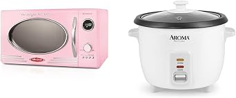 Nostalgia Retro Countertop Microwave Oven - Large 800-Watt - 0.9 cu ft & Aroma Housewares Aroma 6-cup cooked 1.5 Qt. One Touch Rice Cooker, White ARC-363NG