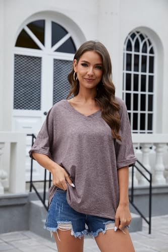 UNCLECAT Women's V Neck Oversized T-Shirts Summer Short Sleeve Shirts Loose Casual Tops Tee - Image 6