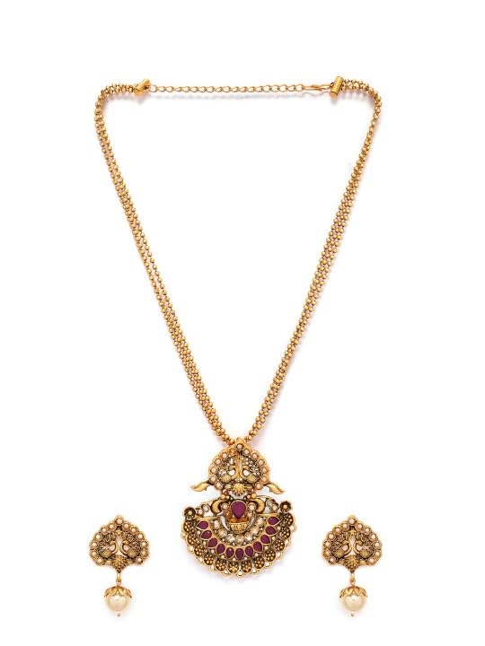 Image of Rubans Gold Plated Necklace Set Traditional Festive Jewellery for Women & Girls