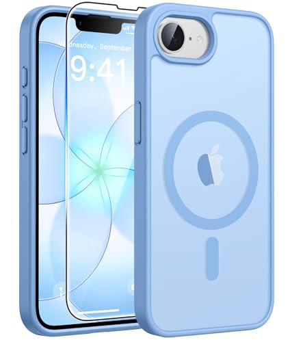 Image of FNTCASE for iPhone 17e Case: iPhone 16e Phone Case [Compatible with Magsafe] Translucent Matte Cases with [Screen Protector] Military Grade Shockproof Protective Phone Cover - Light Blue