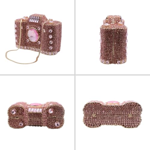 Image of UMREN Novelty Crystal Camera Shaped Clutch Purse for Women Sparkly Rhinestones Evening Clutch Bag Glitter Bridal Prom Handbag