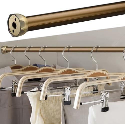 Champagne Gold Closet Rod Set - 2 Pcs Round Matte Wardrobe Divider Pole, Wall-Mounted Clothing Hanger Bar & Brackets for Store & Home (90cm/35.4")