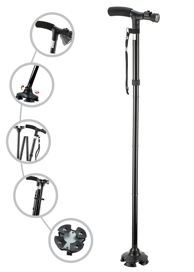 Strong Walking Stick with Adjustable Height, Mild-Steel Body, Light Weight for Men/Women, Patients, Old People (Black) (1)-image-24