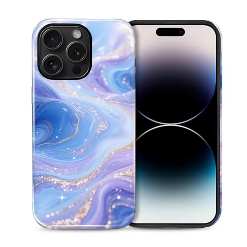 Case for iPhone 14 Pro, Shockproof Hybrid Protective Phone Case, Dual-Layer Drop Protection Anti-Scratch, Blue Purple Fluid