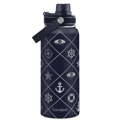 Image of SANDJEST Boat Captain Insulated Stainless Steel Water Bottle 32oz, Vacuum Chug Lid Travel Tumbler for Men Friends Dad Brothers, Gift for Birthday Christmas Fathers Day