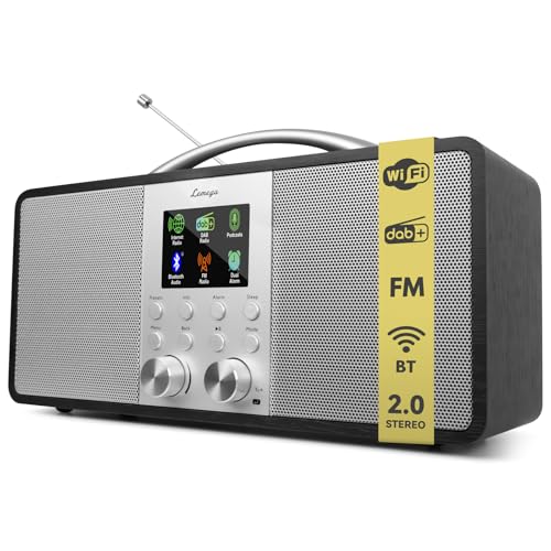 Lemega IR6 Internet Radio with Podcasts & Bluetooth Streaming, FM Stereo Radio, 2.0 Dual Speakers, 150 Presets, Alarm Clock, Rechargeable Battery, Premium Wooden Cabinet & Aluminium Handle-Black