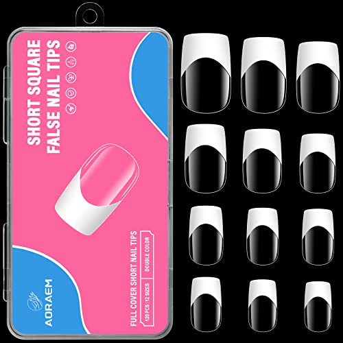 Aoraem Short Square Nail Tips 120Pcs Square Nails Tips Full Cover White False Nail Tip 12 Sizes Clear Fake Nails Press On Nails Medium Tips Nails Artificial Acrylic Tip Nail For Nail Extension Salon #TOP7
