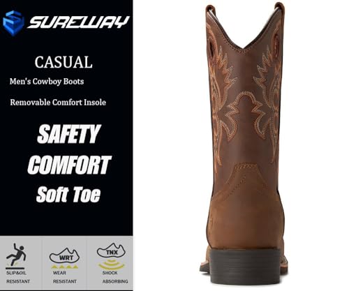 SUREWAY Western Boots For Men - Mens Square Toe Cowboy Boot,Oil/Slip Resistant,Durable Fashionable Classic Pull on 10 Inch Boots,Mid Calf Soft toe Wellington Boots4