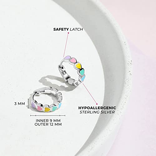 925 Sterling Silver Tiny Heart Enamel Huggie Hoop Earrings - Multicolored Heart Themed Hoops4