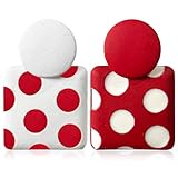 JIMARIN 70s 80s Vintage Polka Dot Alloy Square Dangle Drop Earrings Simplicity Geometry Spot Stud Earrings For Women (Red White)