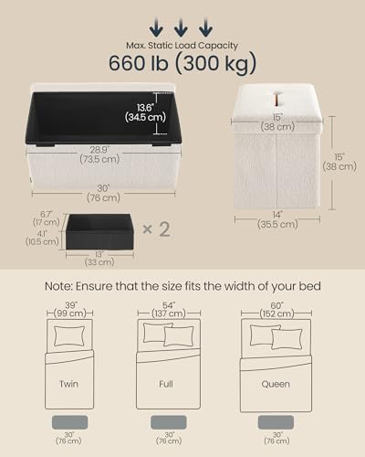 image for SONGMICS Storage Ottoman Bench, Storage Chest, 15 x 30 x 15 Inches, Fo