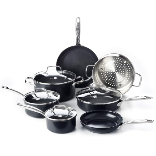 Greenpan Prime Midnight 11-Piece Hard Anodised Healthy Ceramic Non-Stick Cookware Set, Black