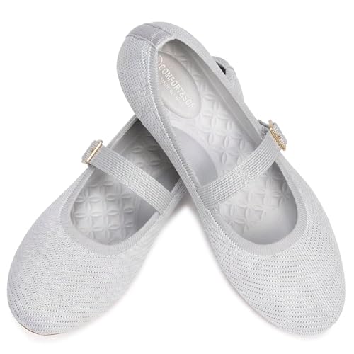 Image of Frank Mully Women's Mary Jane Flats Comfortable Dressy Ballet Flats Casual Round Toe Slip On Washable Knitted Fabric Office Work Woman Shoes