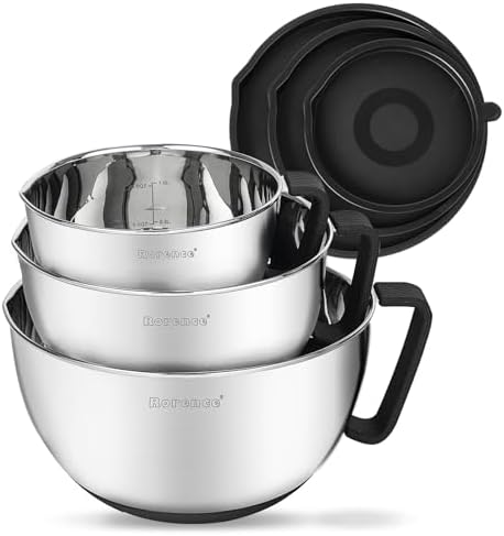 Rorence Stainless Steel Non-Slip Mixing Bowls With Pour Spout, Ha...