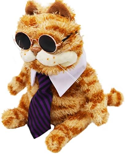 Fat Orange Cat Stuffed Halloween Plush Kitten Toy, Cute Ugly Fat Kitten with Sun-Glass and Tie Lifelike Yellow Tabby Kitty Plushie Cat Dress Up Man Dolls Gifts,11.8''(Only for Age 14+)